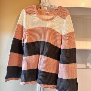 GAP Pink and White Striped Crew Neck Sweater